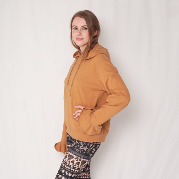 J. Crew Tan Ruffle Cuff Hoodie (Size L) Fall Hoody - Picture 5 of 7